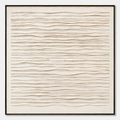 Linen Waves: Wabi-Sabi Beige Linear Relief Wall Art — primary