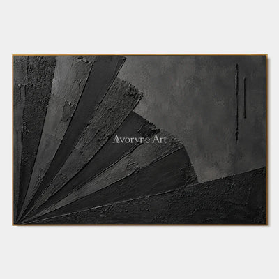 Obsidian Fan: Wabi-Sabi Black Textured Abstract Wall Art — primary