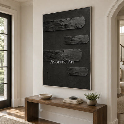 Dark Intervals: Wabi-Sabi Black Textured Relief Wall Art — entry silver