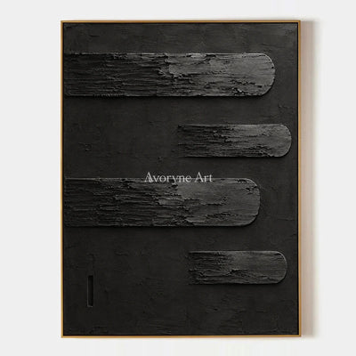 Dark Intervals: Wabi-Sabi Black Textured Relief Wall Art — primary