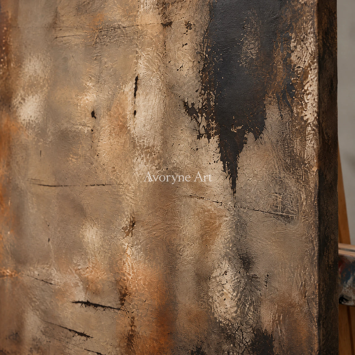 Umber Silence: Wabi-Sabi Brown Abstract Wall Art — detail easel