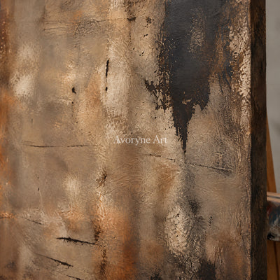 Umber Silence: Wabi-Sabi Brown Abstract Wall Art — detail easel