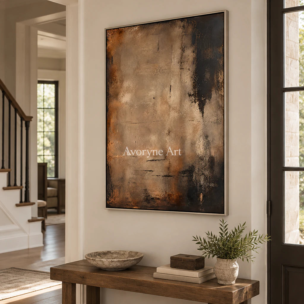 Umber Silence: Wabi-Sabi Brown Abstract Wall Art — entry silver