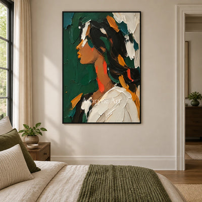Amber Profile: Warm Female Portrait Wall Art — bedroom black