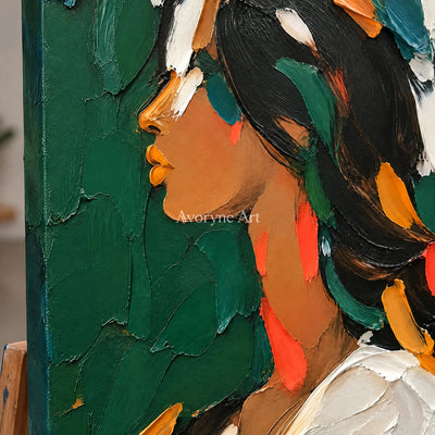 Amber Profile: Warm Female Portrait Wall Art — detail easel