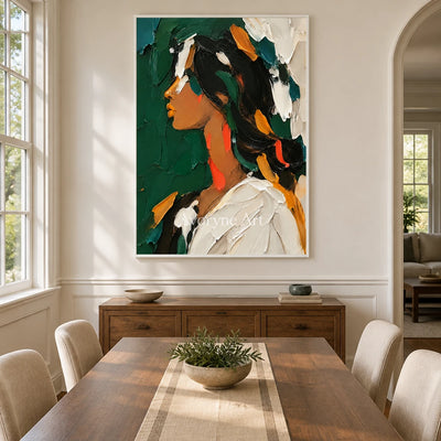Amber Profile: Warm Female Portrait Wall Art — dining white