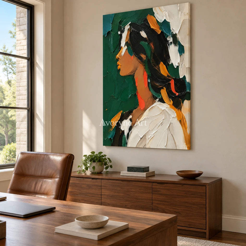 Amber Profile: Warm Female Portrait Wall Art — office frameless
