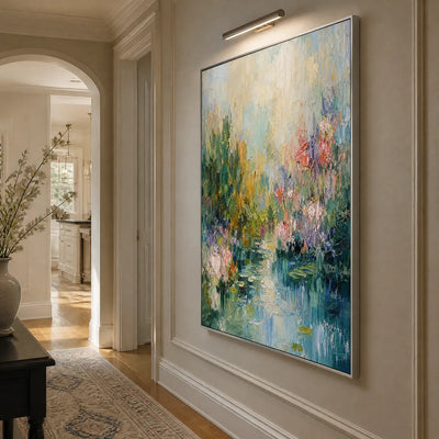 Water Garden: Floral Landscape Wall Art - hallway silver frame