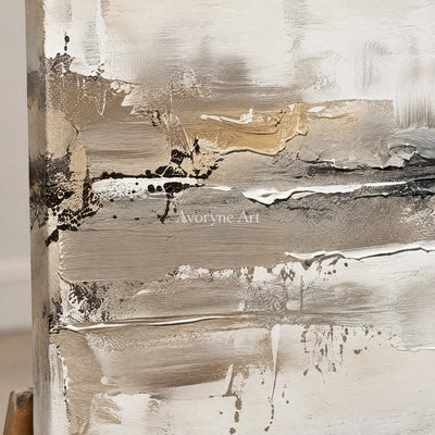 Close-up of the hand-painted texture of Bright Trace waterside landscape wall art on an easel