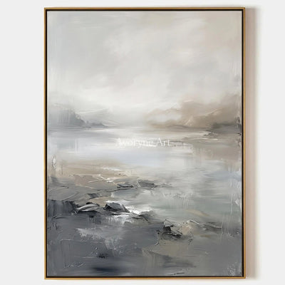 Winding Solace, hand-painted waterside landscape wall art by Ingrid Solberg