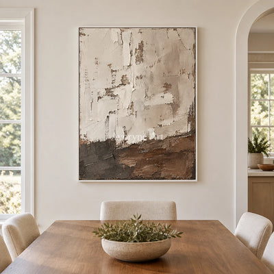 Ashhaven: Weathered Neutral Texture Wall Art — dining white