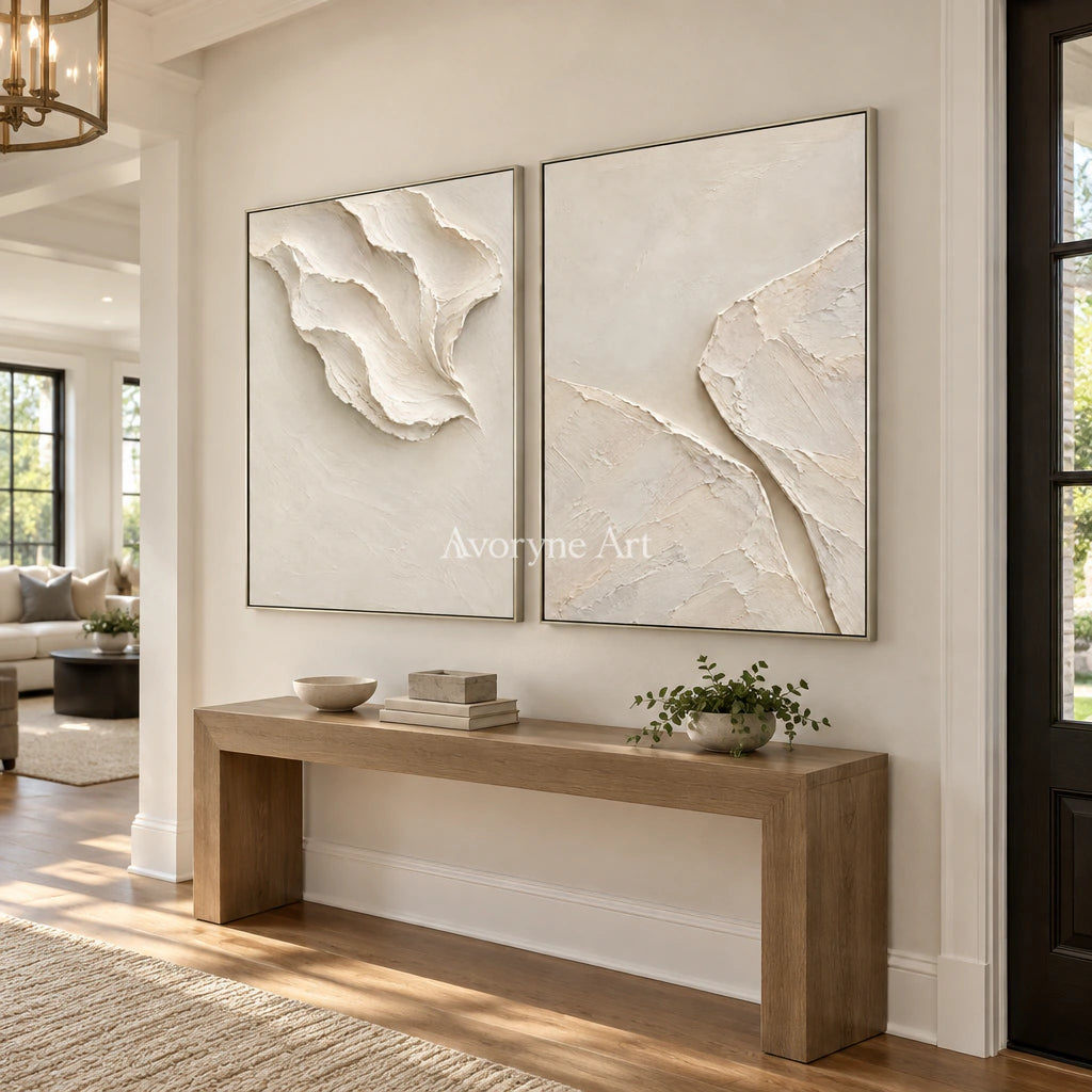 Folded Reverie: White Abstract Diptych Wall Art — entry silver