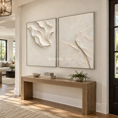 Folded Reverie: White Abstract Diptych Wall Art — entry silver