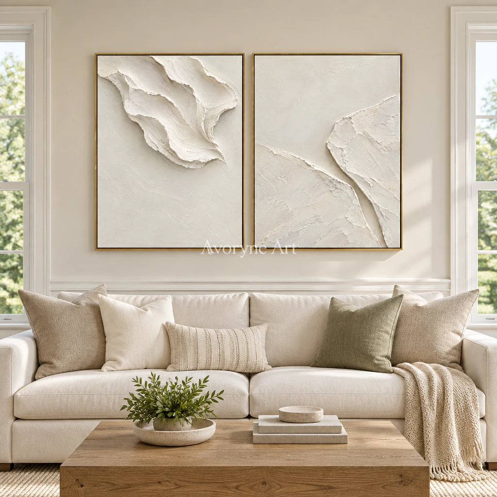 Folded Reverie: White Abstract Diptych Wall Art — living gold