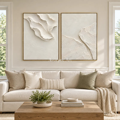 Folded Reverie: White Abstract Diptych Wall Art — living gold