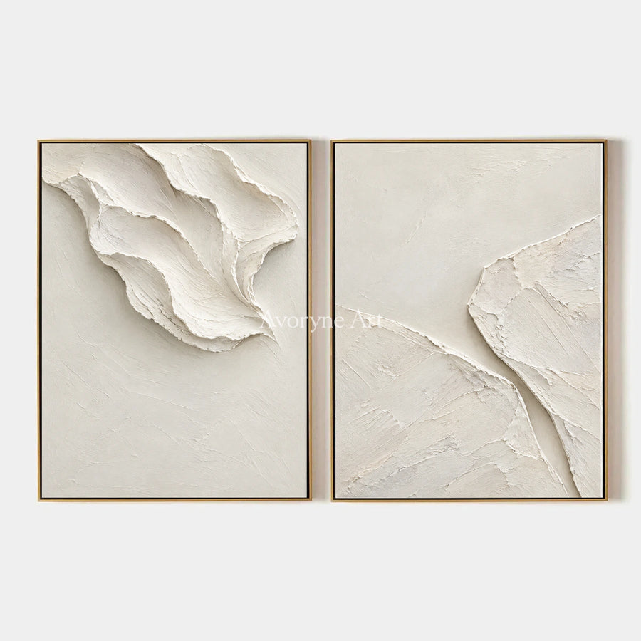 Folded Reverie: White Abstract Diptych Wall Art