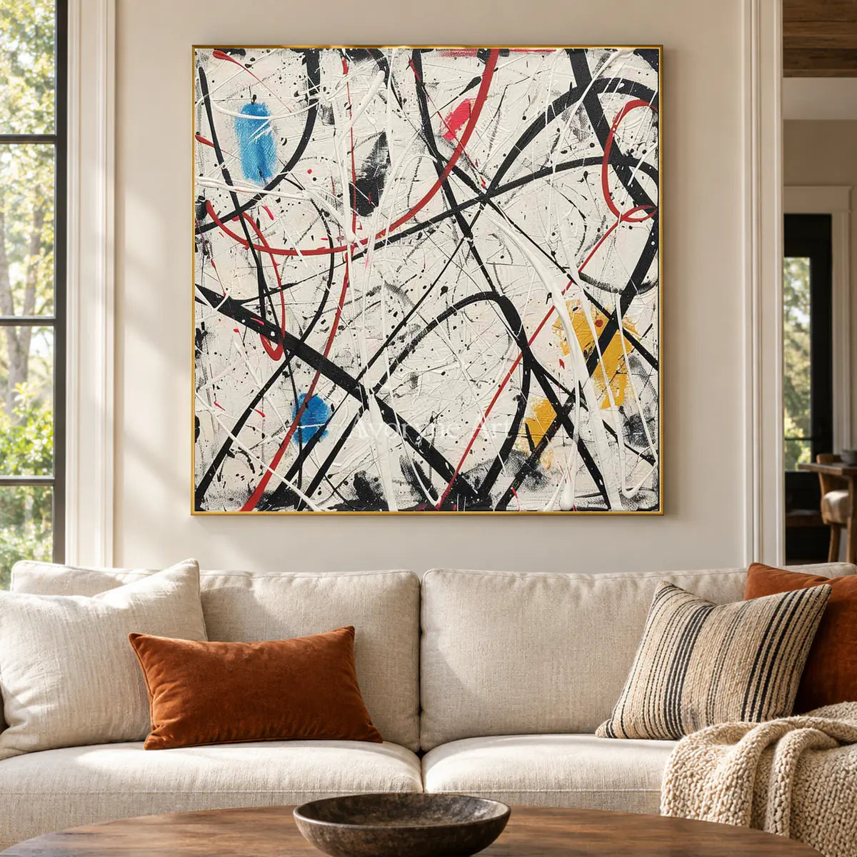 Lines Without a Map: White Abstract Wall Art with Black Drip Lines — living gold