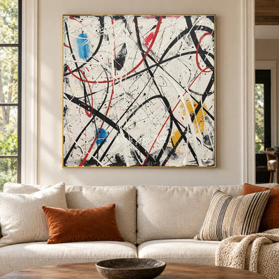 Lines Without a Map: White Abstract Wall Art with Black Drip Lines — living gold