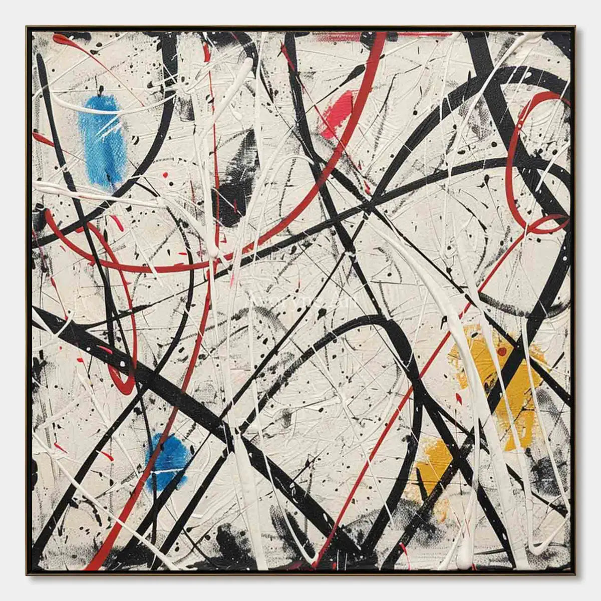Lines Without a Map: White Abstract Wall Art with Black Drip Lines — primary
