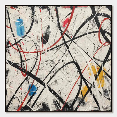Lines Without a Map: White Abstract Wall Art with Black Drip Lines — primary