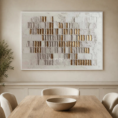 Gilded Sequence: White and Gold-Tone Textured Wall Art — dining white