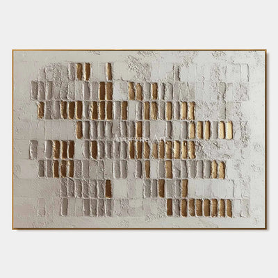 Gilded Sequence: White and Gold-Tone Textured Wall Art — primary