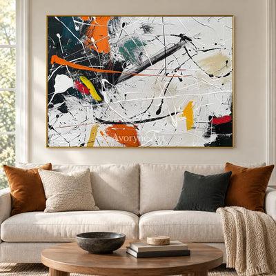 Orange Interruption: White and Orange Drip Abstract Wall Art — living gold