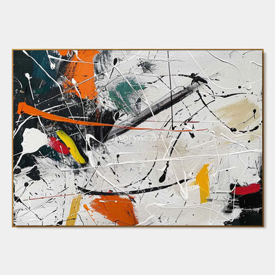 Orange Interruption: White and Orange Drip Abstract Wall Art — primary