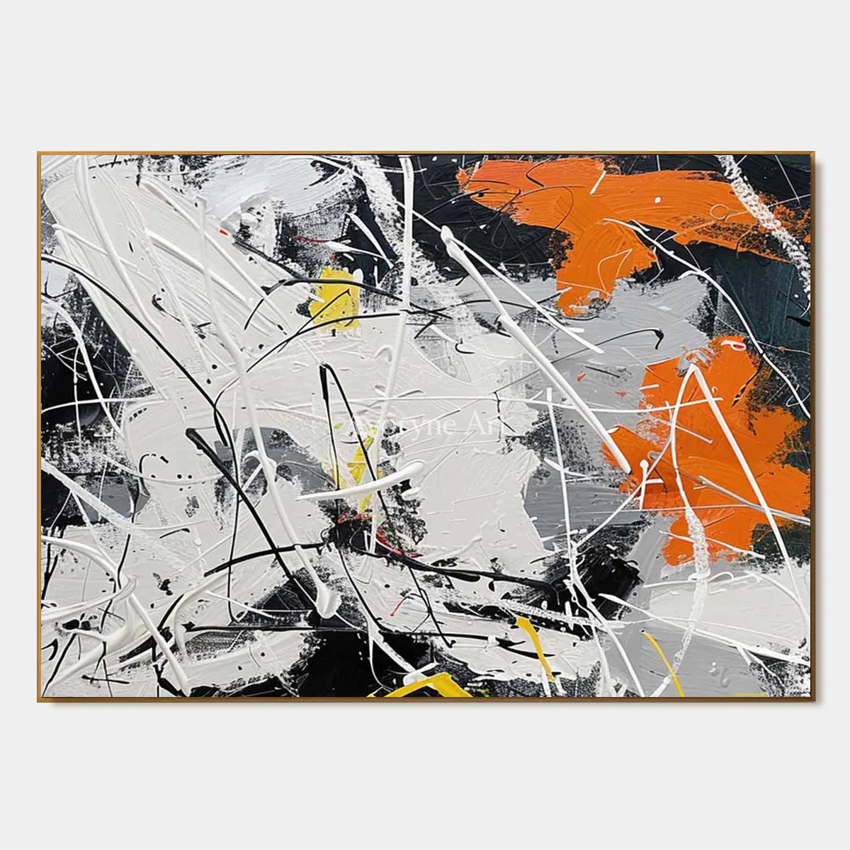 White Field in Motion: White and Orange Textured Abstract Wall Art — primary