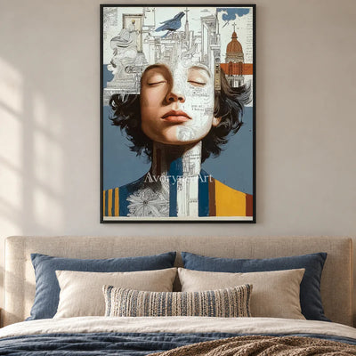 The Inner Architect: White Architectural Portrait Wall Art — bedroom black