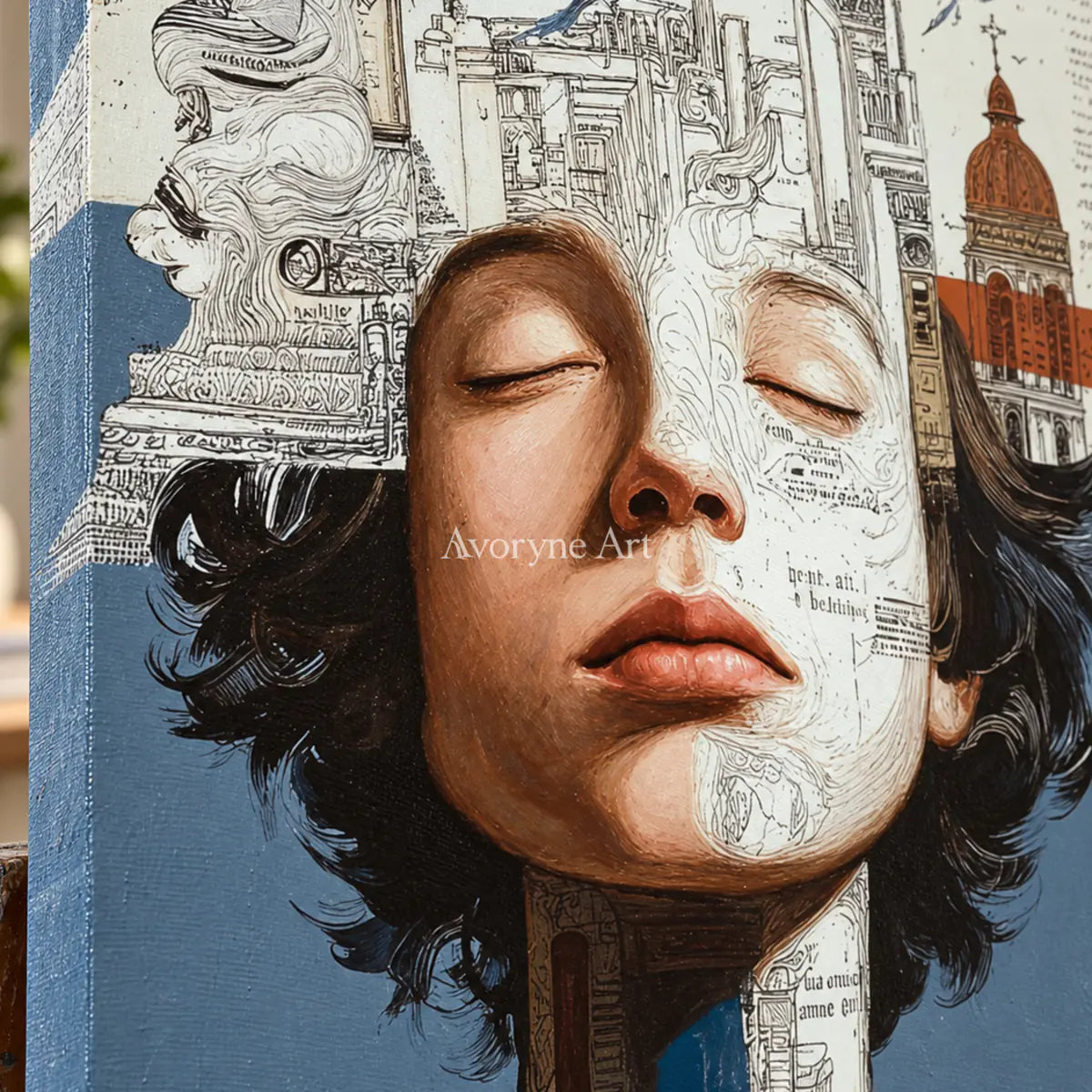 The Inner Architect: White Architectural Portrait Wall Art — detail easel