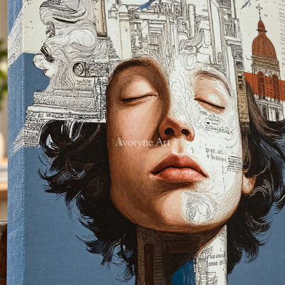 The Inner Architect: White Architectural Portrait Wall Art — detail easel