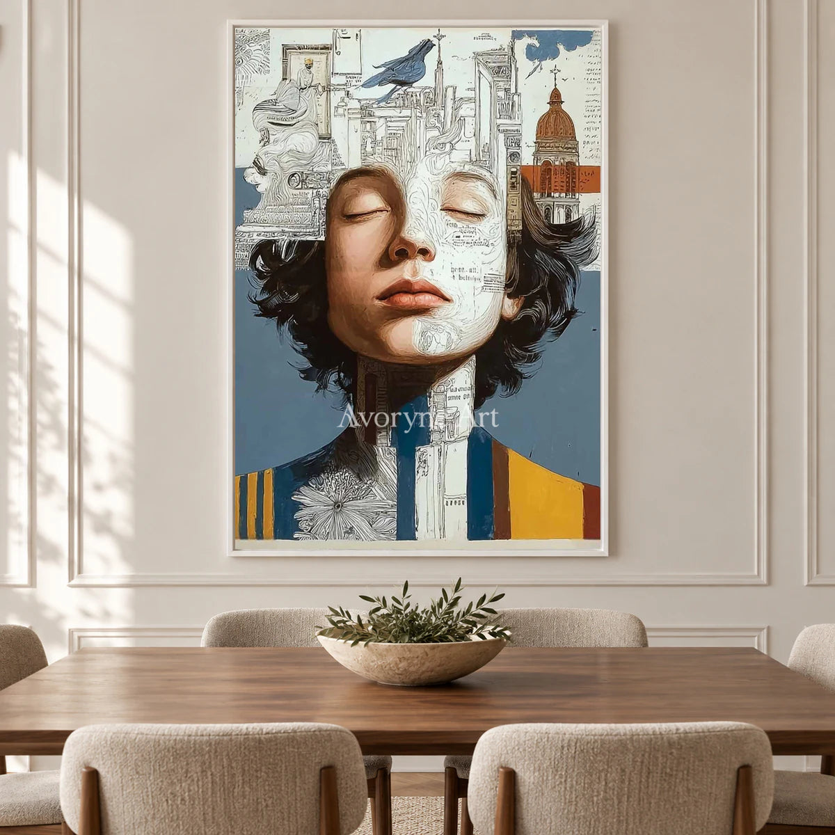 The Inner Architect: White Architectural Portrait Wall Art — dining white