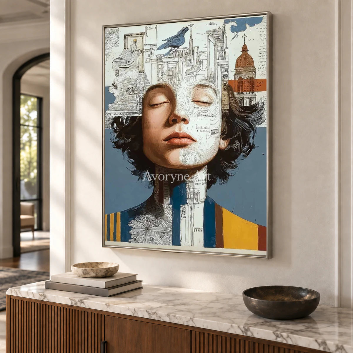The Inner Architect: White Architectural Portrait Wall Art — entry silver
