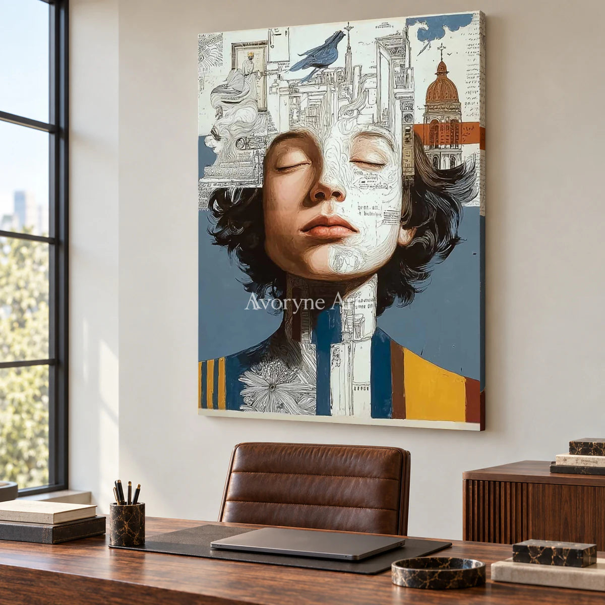 The Inner Architect: White Architectural Portrait Wall Art — office frameless