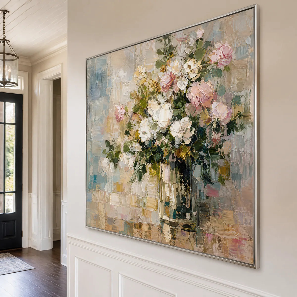 White Bloom: Soft Floral Wall Art - hallway silver frame