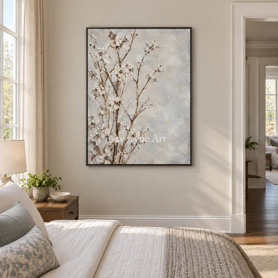 Petal Murmur: White Blossom Branches Wall Art — bedroom black