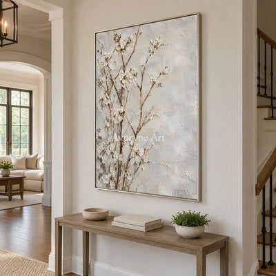 Petal Murmur: White Blossom Branches Wall Art — entry silver