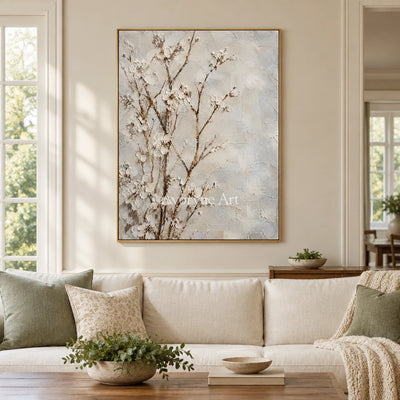 Petal Murmur: White Blossom Branches Wall Art — living gold