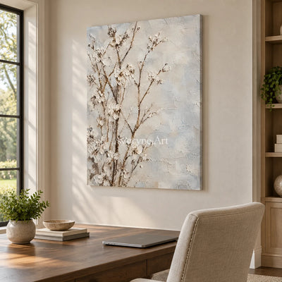 Petal Murmur: White Blossom Branches Wall Art — office frameless