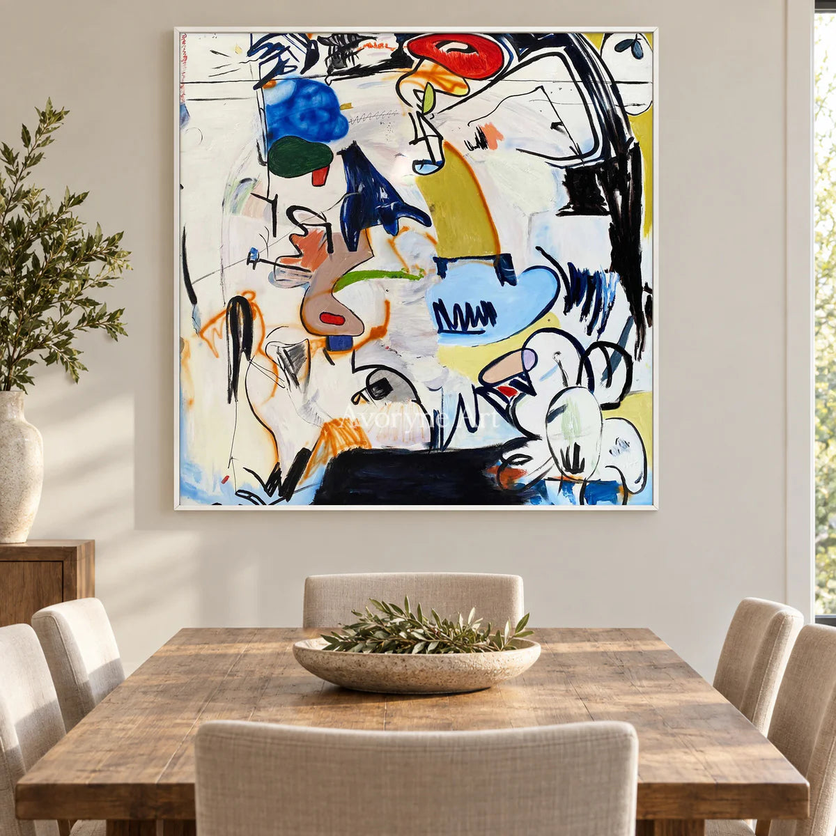 Unscripted Profiles: White Cubist Graffiti Portrait Wall Art — dining white