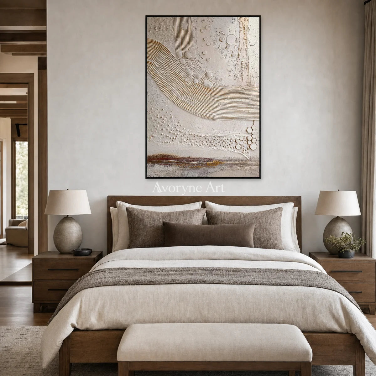 Quiet Strata: White Curved Ridge Abstract Wall Art — bedroom black