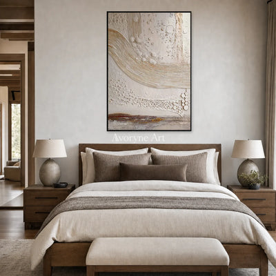 Quiet Strata: White Curved Ridge Abstract Wall Art — bedroom black