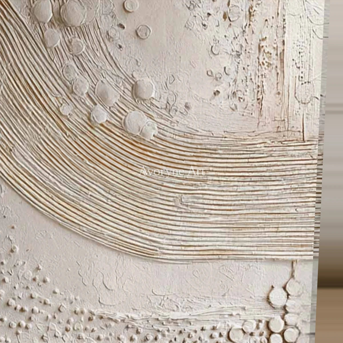 Quiet Strata: White Curved Ridge Abstract Wall Art — detail easel
