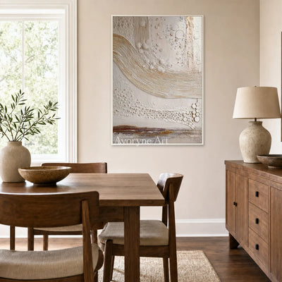 Quiet Strata: White Curved Ridge Abstract Wall Art — dining white