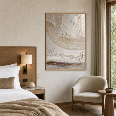 Quiet Strata: White Curved Ridge Abstract Wall Art — hotel wood