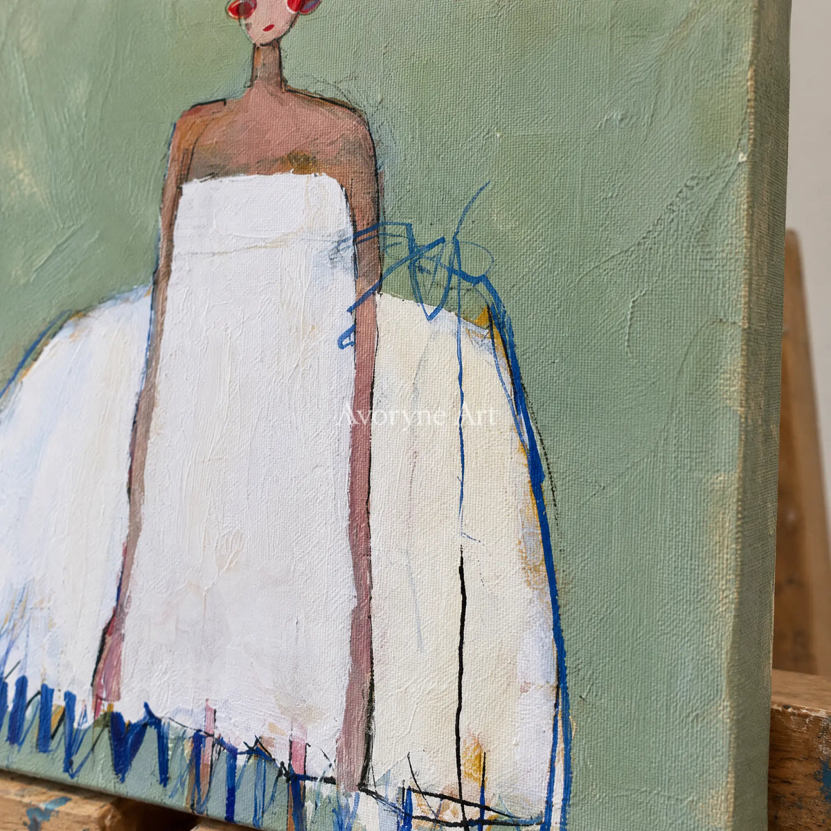 Ivory Amber Cadence: White Dress Dancer — detail easel