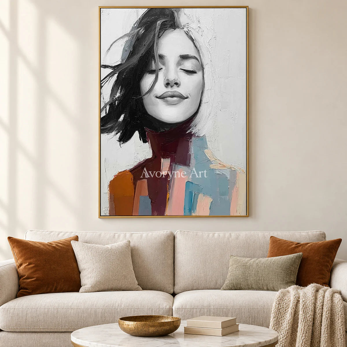 An Unhurried Breath: White Expressive Woman Portrait Wall Art — living gold