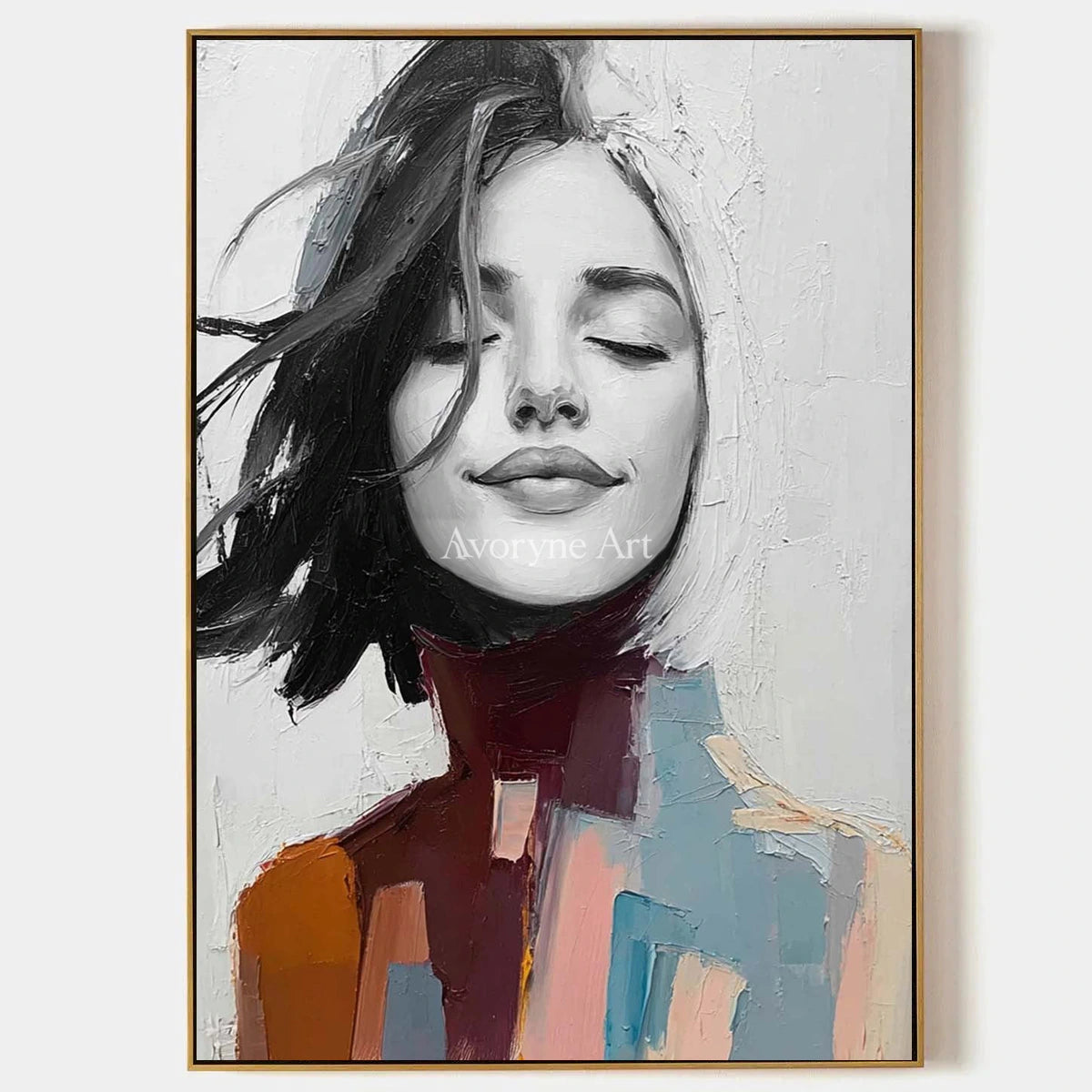 An Unhurried Breath: White Expressive Woman Portrait Wall Art — primary
