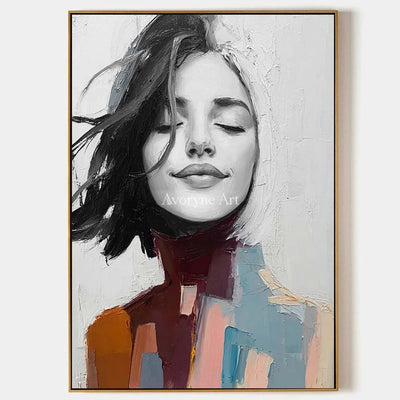 An Unhurried Breath: White Expressive Woman Portrait Wall Art — primary